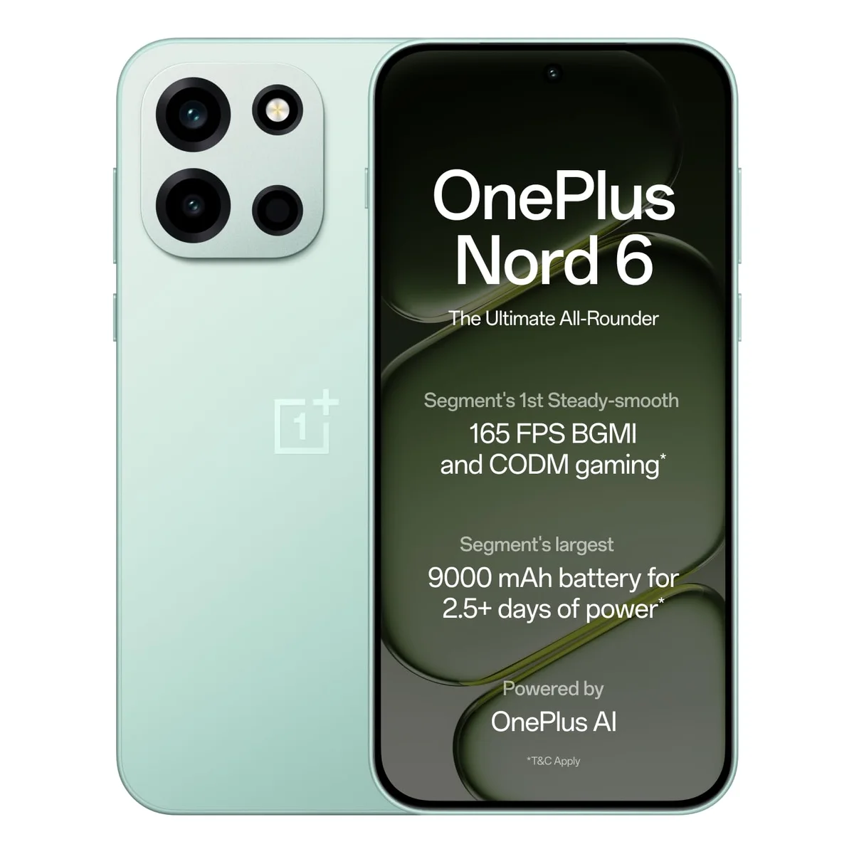 OnePlus Nord 6 | 8GB+256GB | Fresh Mint | Snapdragon 8s Gen 4 | Segment's First Stable 165FPS Gaming | Segment's Largest 9000mAh Battery | Most Complete IP Rating | Personalized AI