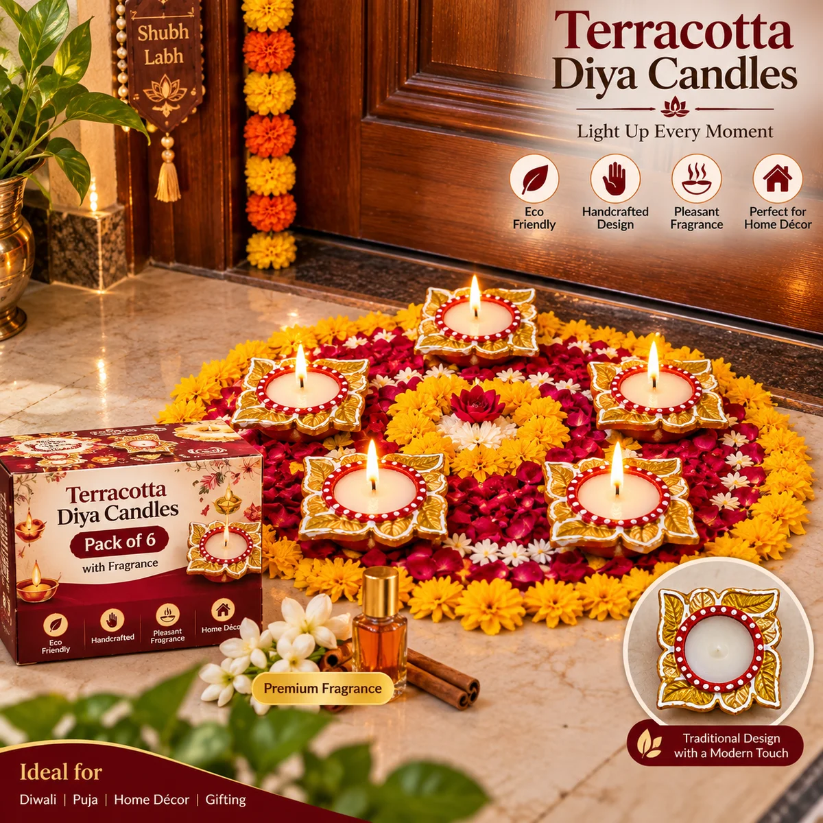 Terracotta Diya Candles – Decorative Handmade Diya | Pack of 6