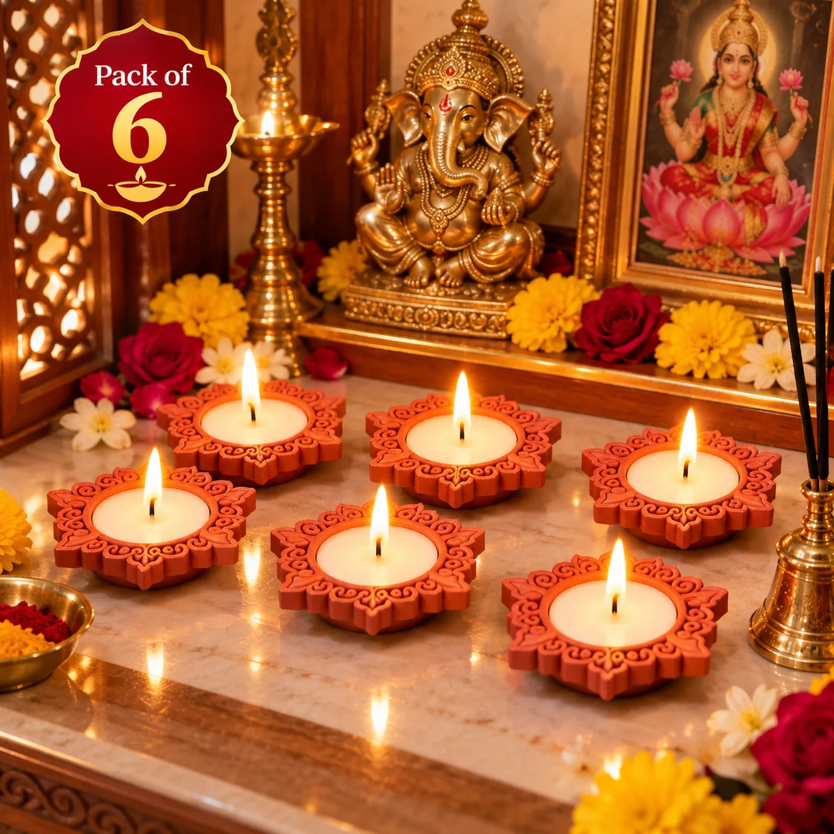 Terracotta Decorative Diya Candles – Pack of 6
