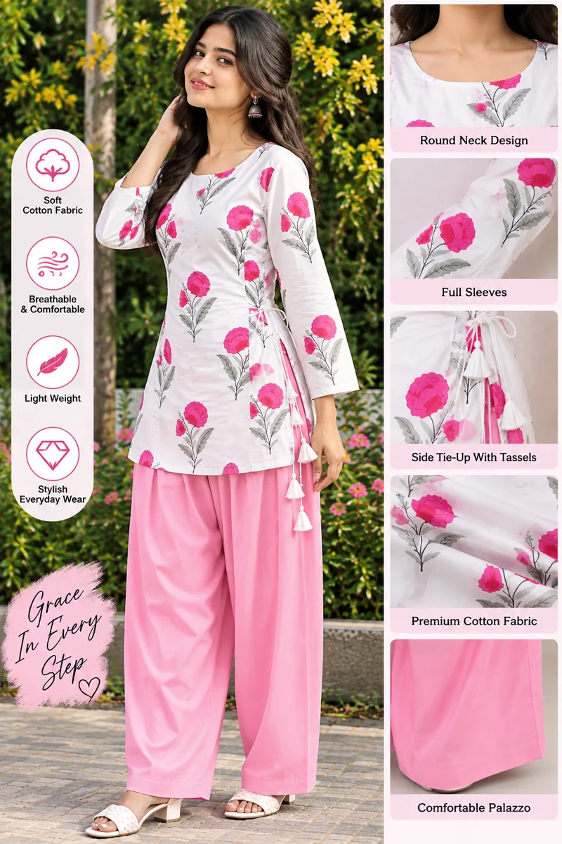Women Floral Printed Cotton Short Kurti