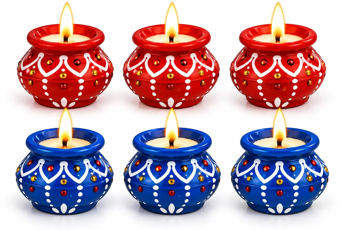 Hand Painted Decorative Terracotta Diya Candles – Pack of 6