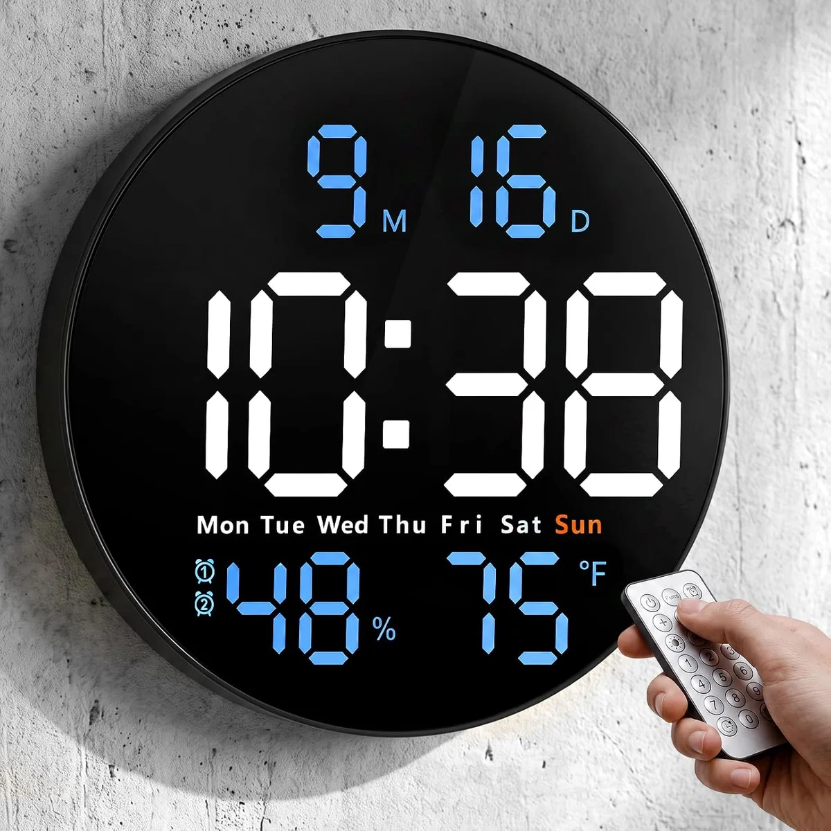 Digital Wall Clock, 10" Large LED Display with Alarm Clock & Remote Control