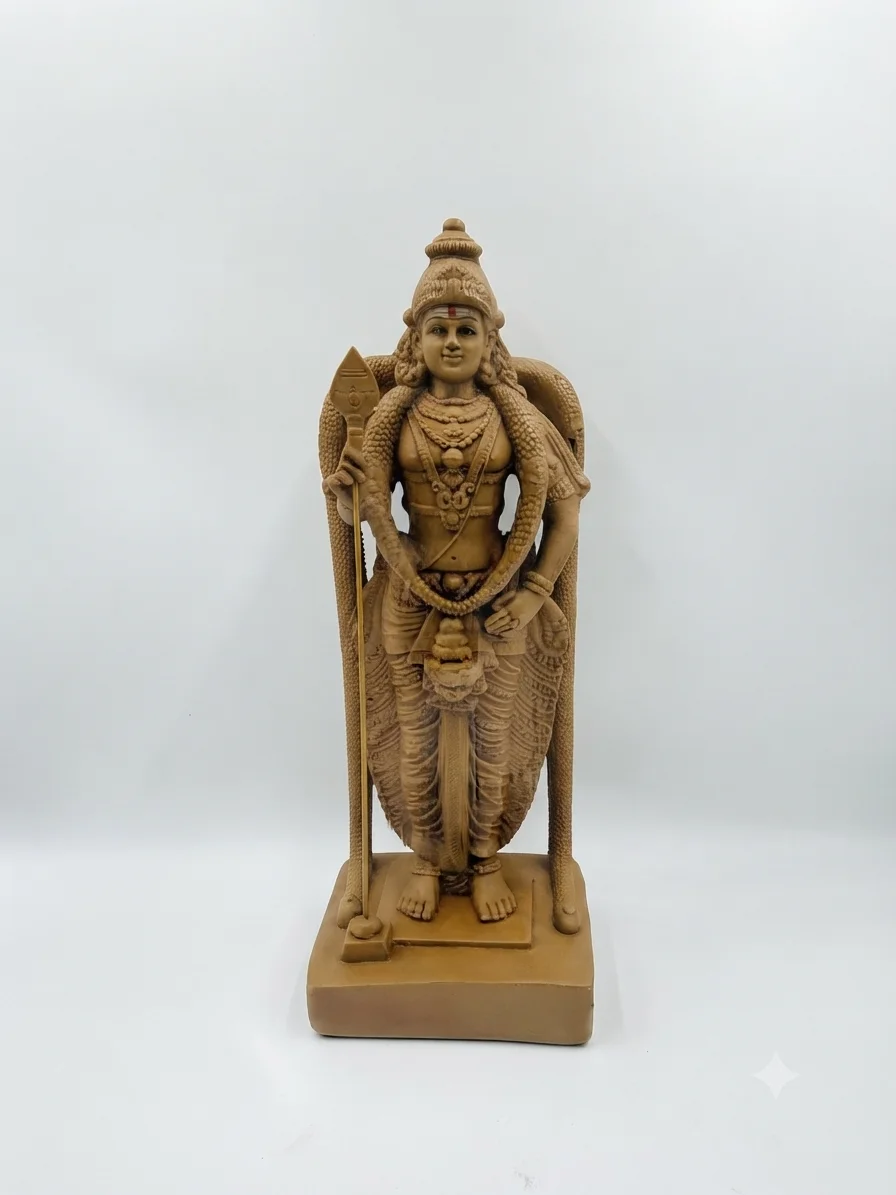 Lord Murugan Statue with Vel and Snake Motif