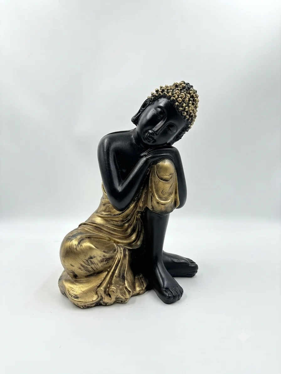 Black & Gold Contemplative Seated Buddha Statue