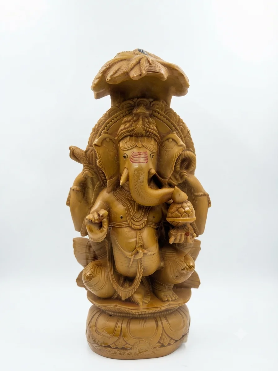 Lord Ganesha Statue with Lotus Base and Ornate Canopy