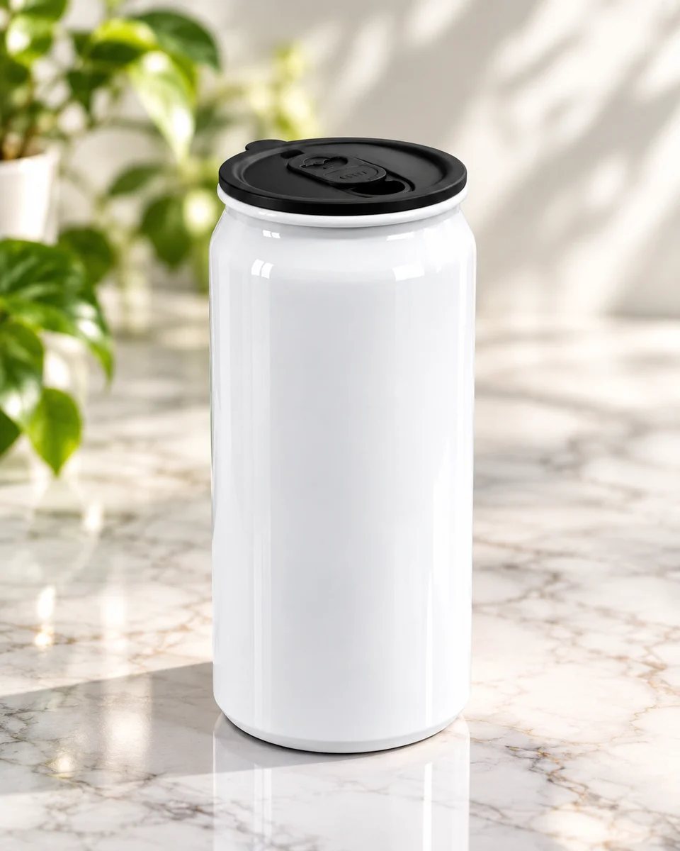White Sublimation Can Bottle with Black Drinking Lid