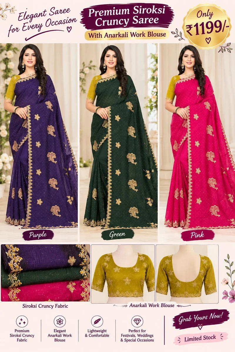 Premium Siroksi Crunchy Saree