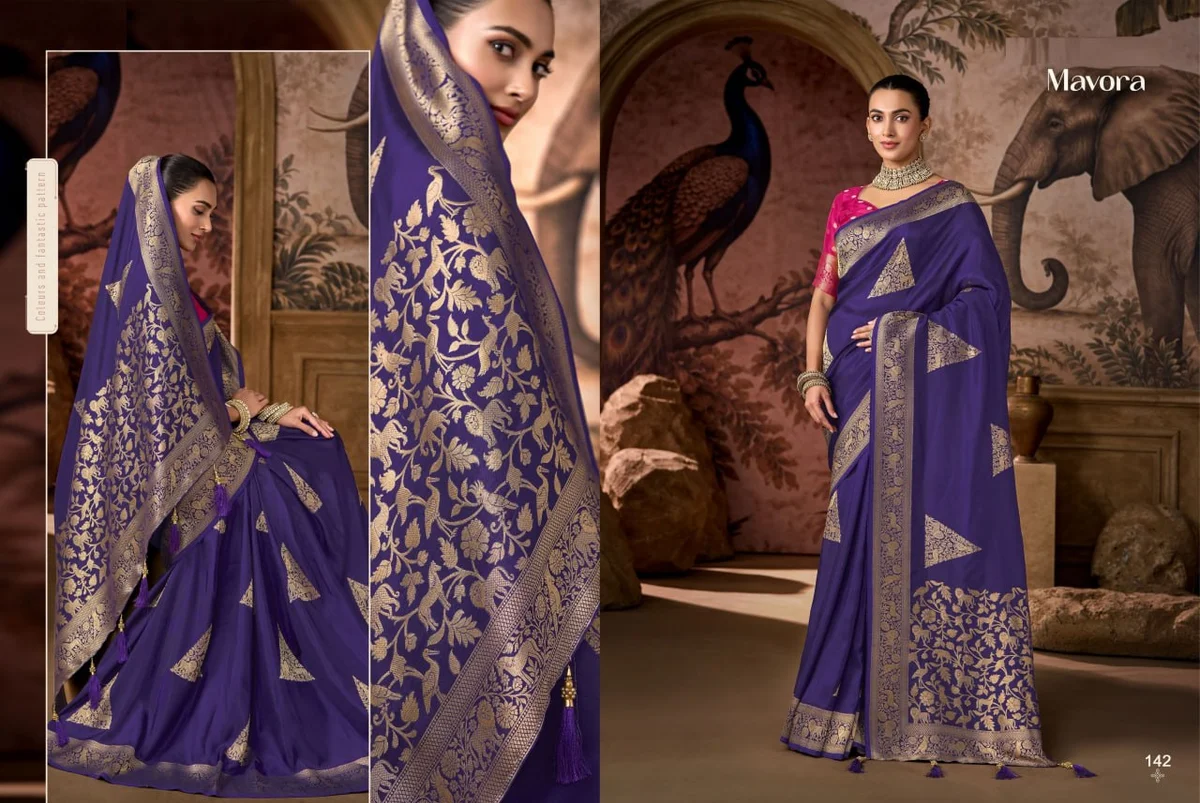 Viscose Fabric Saree with heavy traditional Zari weaving + matching Viscose blouse | Occasion: Party, Festival by www.Laavsee.com