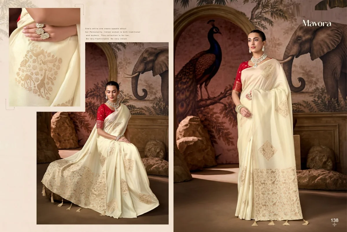 Viscose Fabric Saree with heavy traditional Zari weaving + matching Viscose blouse | Occasion: Party, Festival by www.Laavsee.com