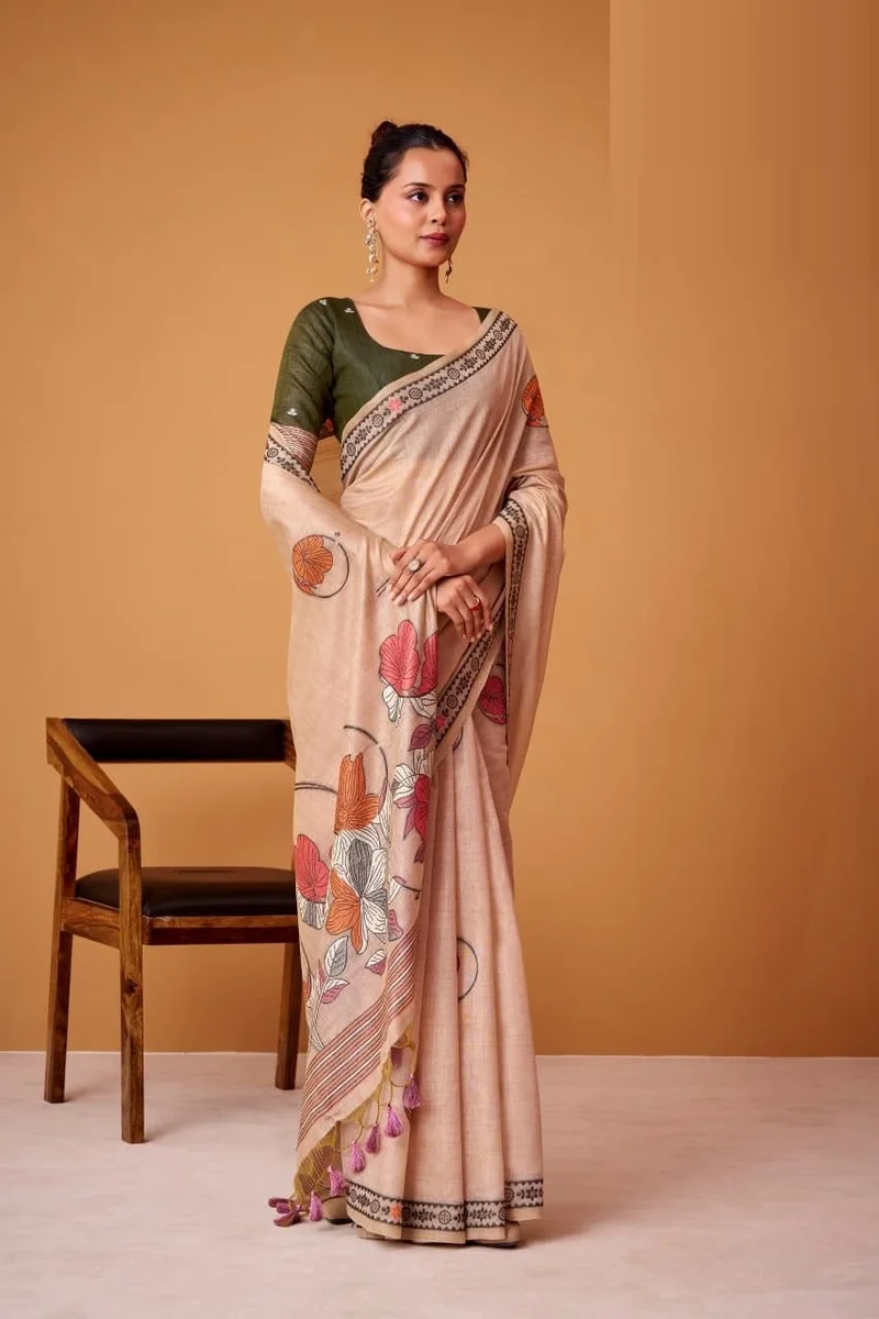 SILVER PEARLS SILK – Jamdani Cotton Saree with matching blouse piece