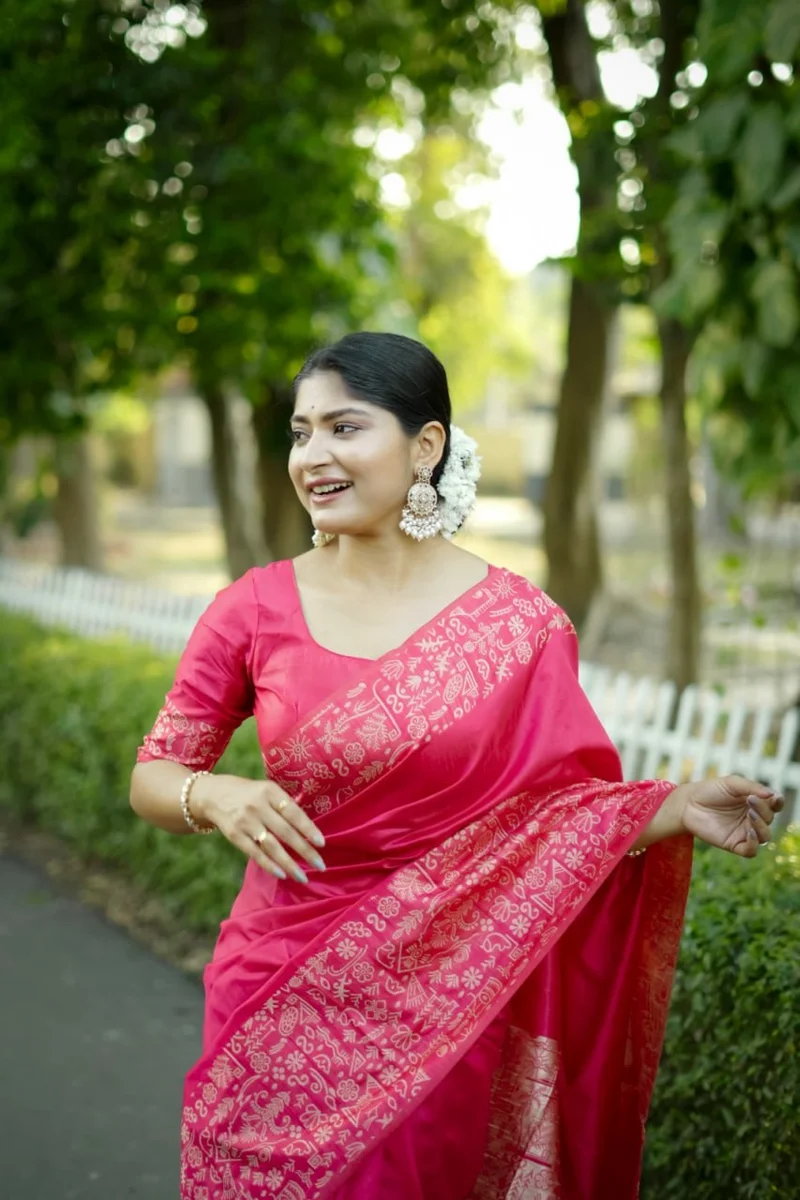 Handloom Raw Silk Saree with rich weaving pallu, unique Gala Border pattern + running blouse piece by www.Laavsee.com