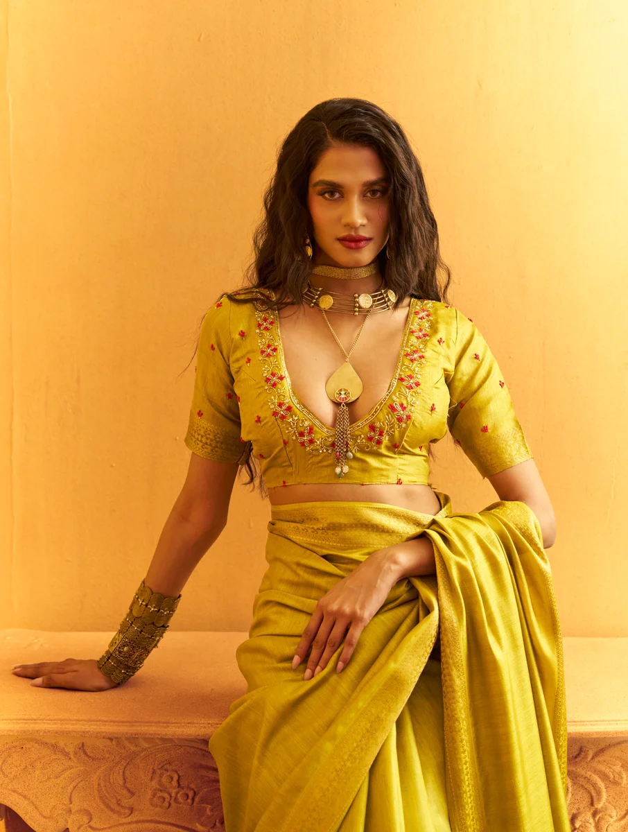 Gurbani Handwork (Series 01–06) – Tussar Silk Handloom Weaving Saree + Handwork blouse | Occasion: Party, Festive