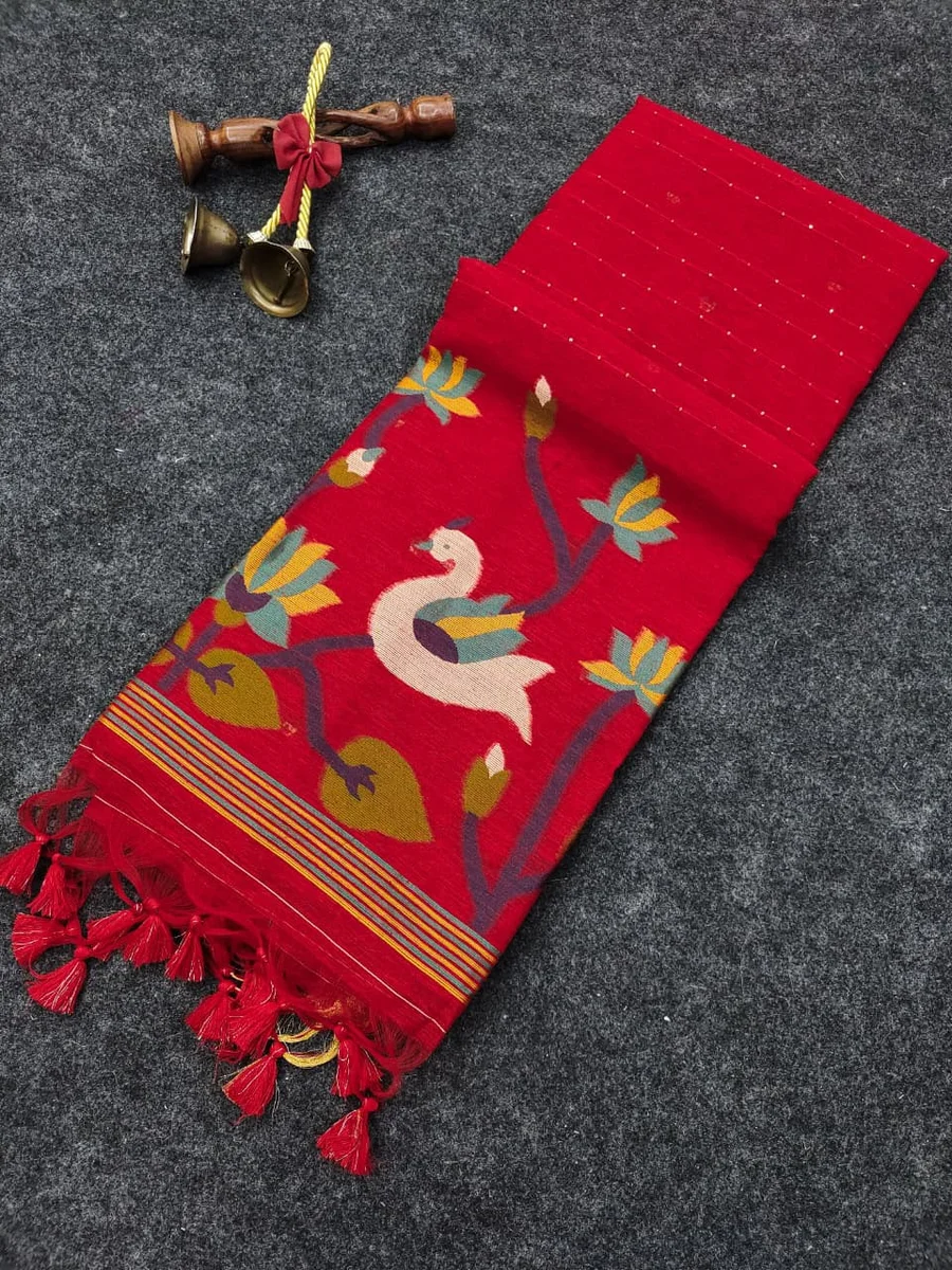 LINEN SILK 606 – Premium soft linen silk saree with Meena weaving, rich Jamdani pallu by www.Laavsee.com