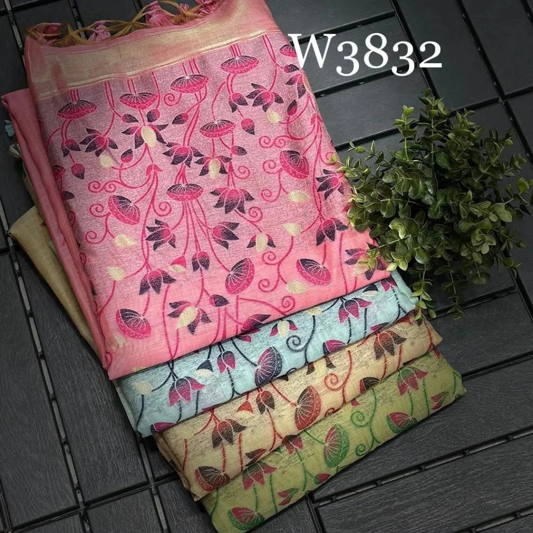 MUGA COTTON 217 – Premium soft Muga cotton saree with all-over floral weaving pattern (Pichwai-style), classic colourful Resham weaving pallu, fancy tassels + c