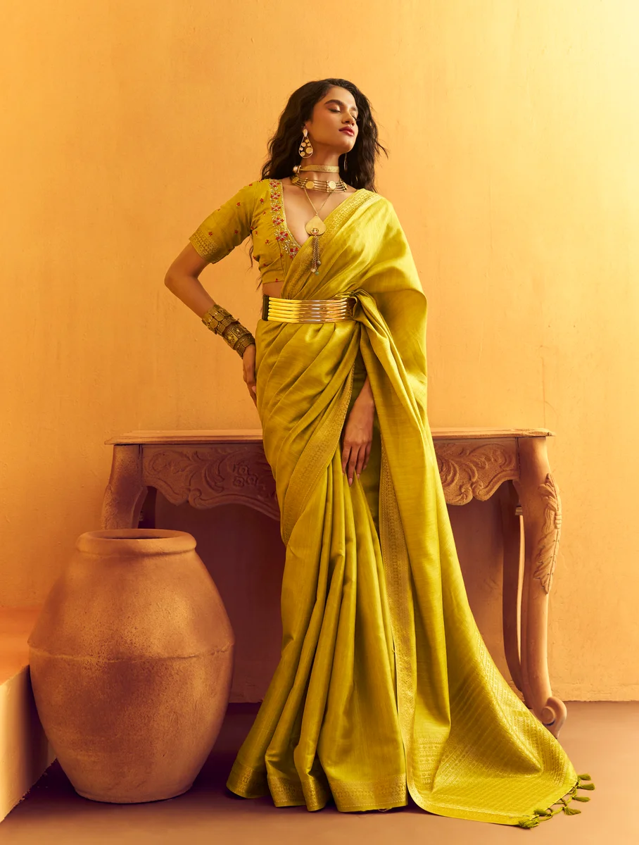 Gurbani Handwork (Series 01–06) – Tussar Silk Handloom Weaving Saree + Handwork blouse | Occasion: Party, Festive