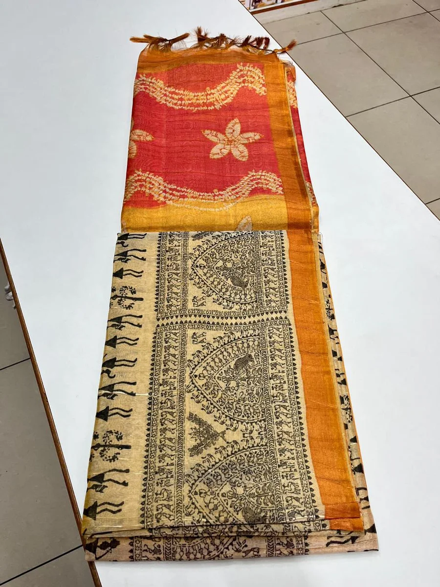 TISSUE TUSSAR 2 – Premium soft Tissue Tussar silk Warli saree by www.Laavsee.com