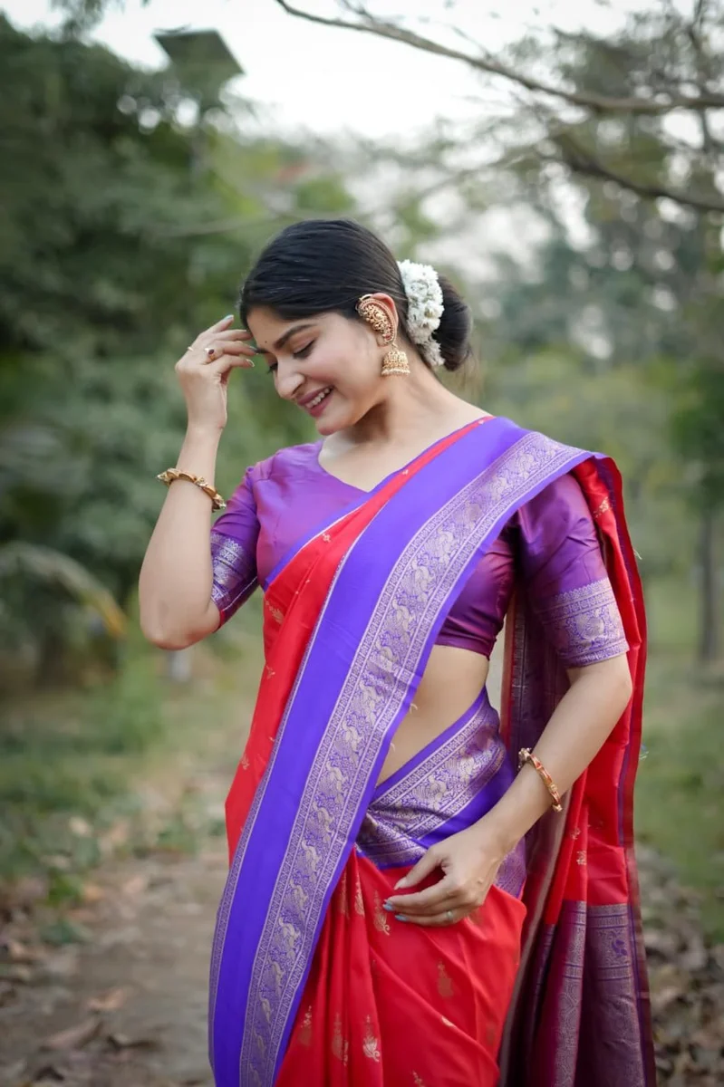 KANCHI BORDER 112 – Premium soft Kanjivaram silk saree with fine Zari weaving pattern by www.Laavsee.com
