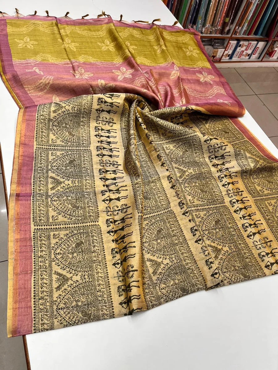 TISSUE TUSSAR 2 – Premium soft Tissue Tussar silk Warli saree by www.Laavsee.com