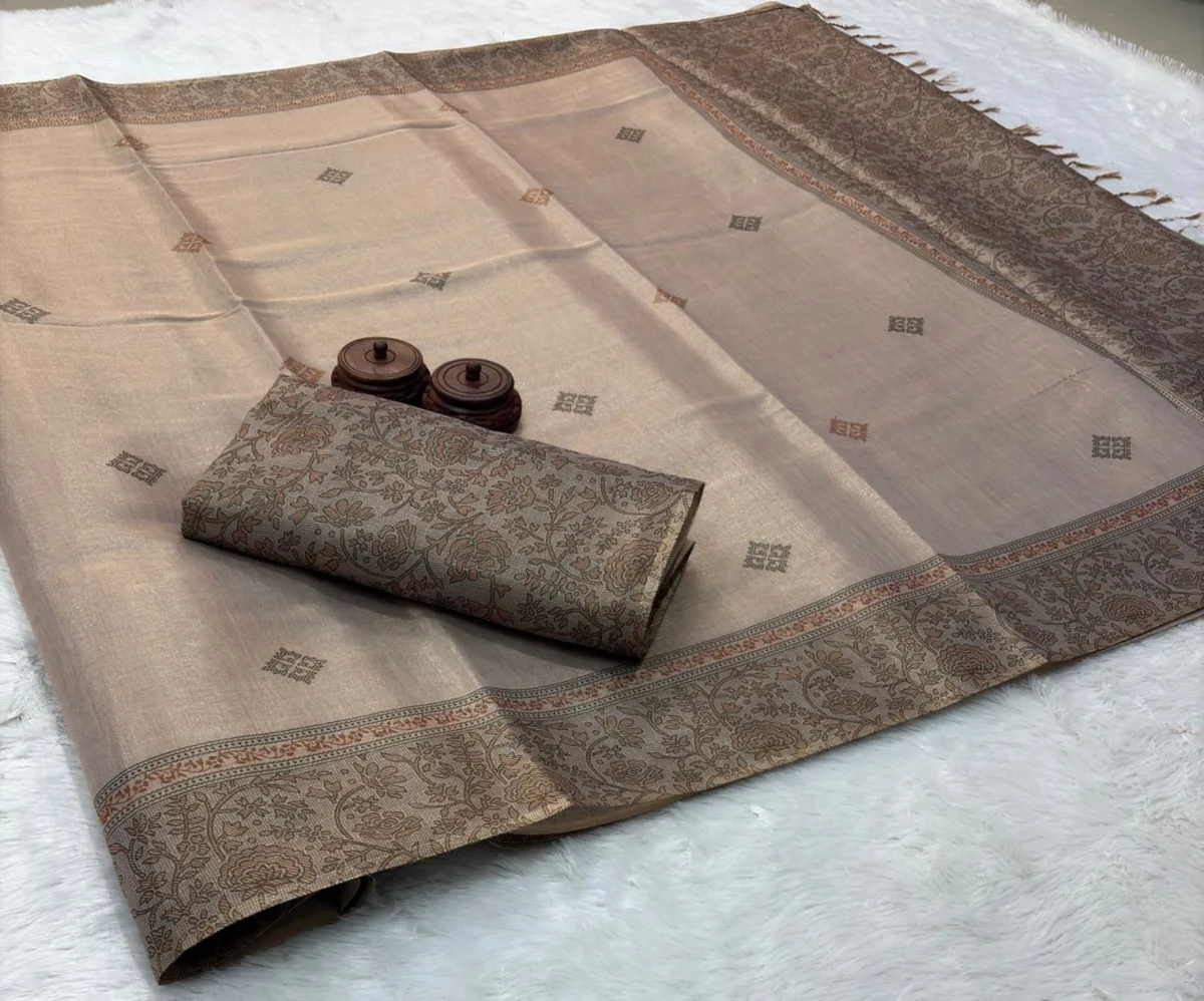 VARTIKA – Soft and shiny Erode Zari Silk with Zari weaving border, two-tone fabric, beautiful Zari-style digital print & attractive tassels on pallu | Blouse: S