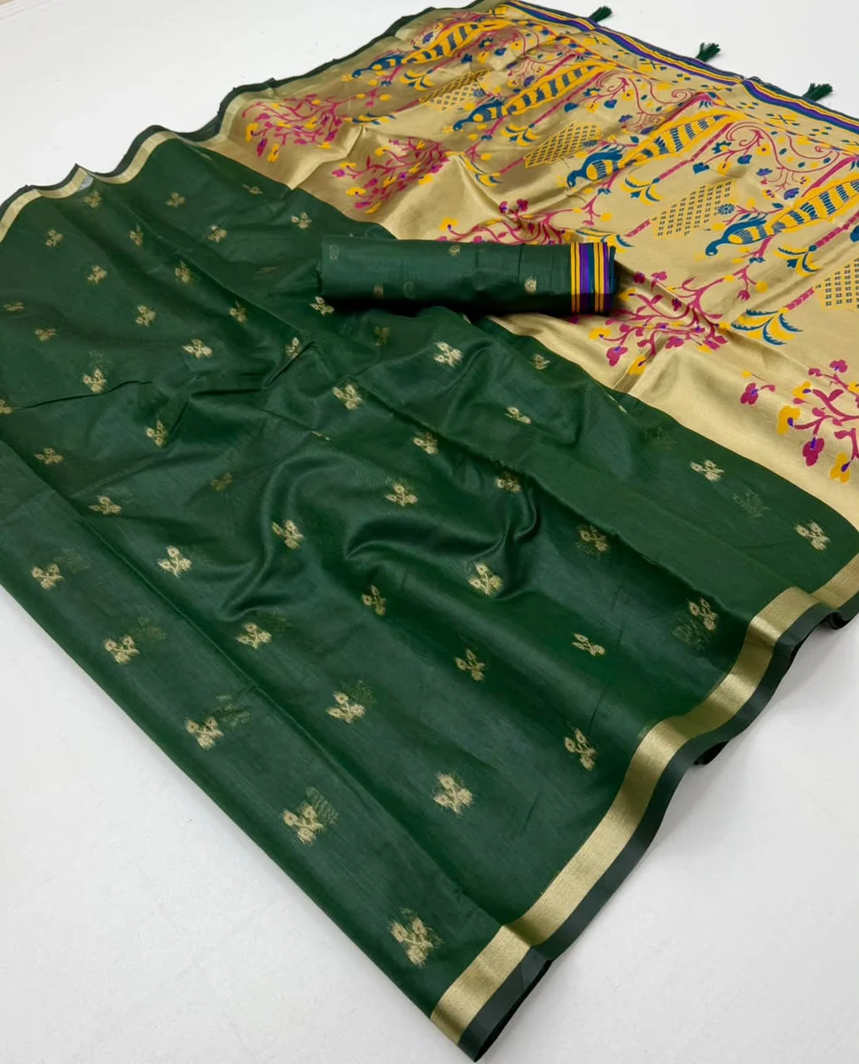 Tapti Cotton – Jamdani cotton weaving with tissue pallu & Zari border + matching blouse piece