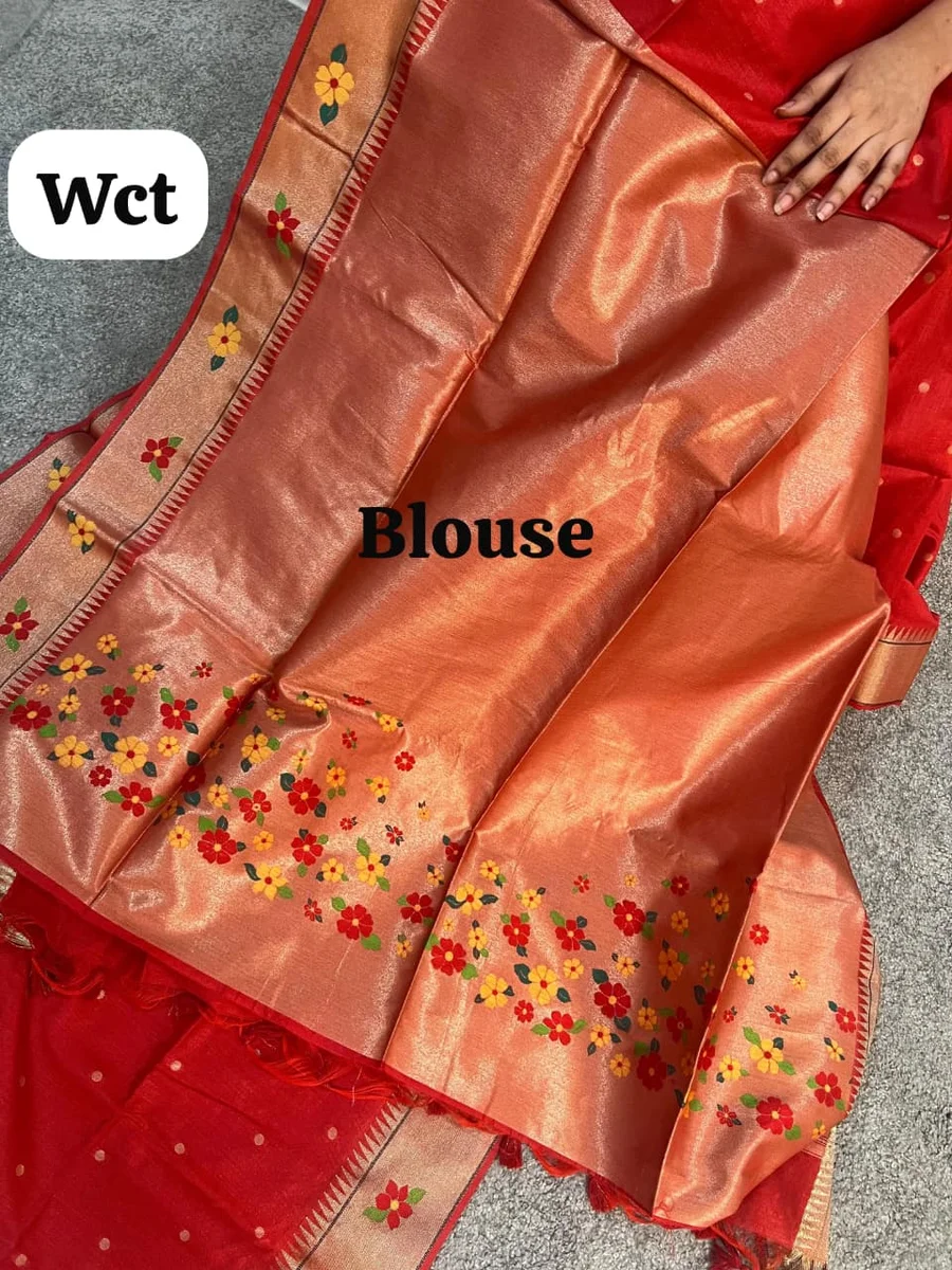 Phoolmala Paithani – Soft Khadi Raw Silk Saree with colorful rich Meena weaving Paithani pallu, traditional floral border, all-over small butties + full Zari wo