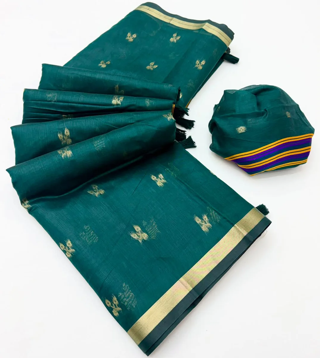 Tapti Cotton – Jamdani cotton weaving with tissue pallu & Zari border + matching blouse piece