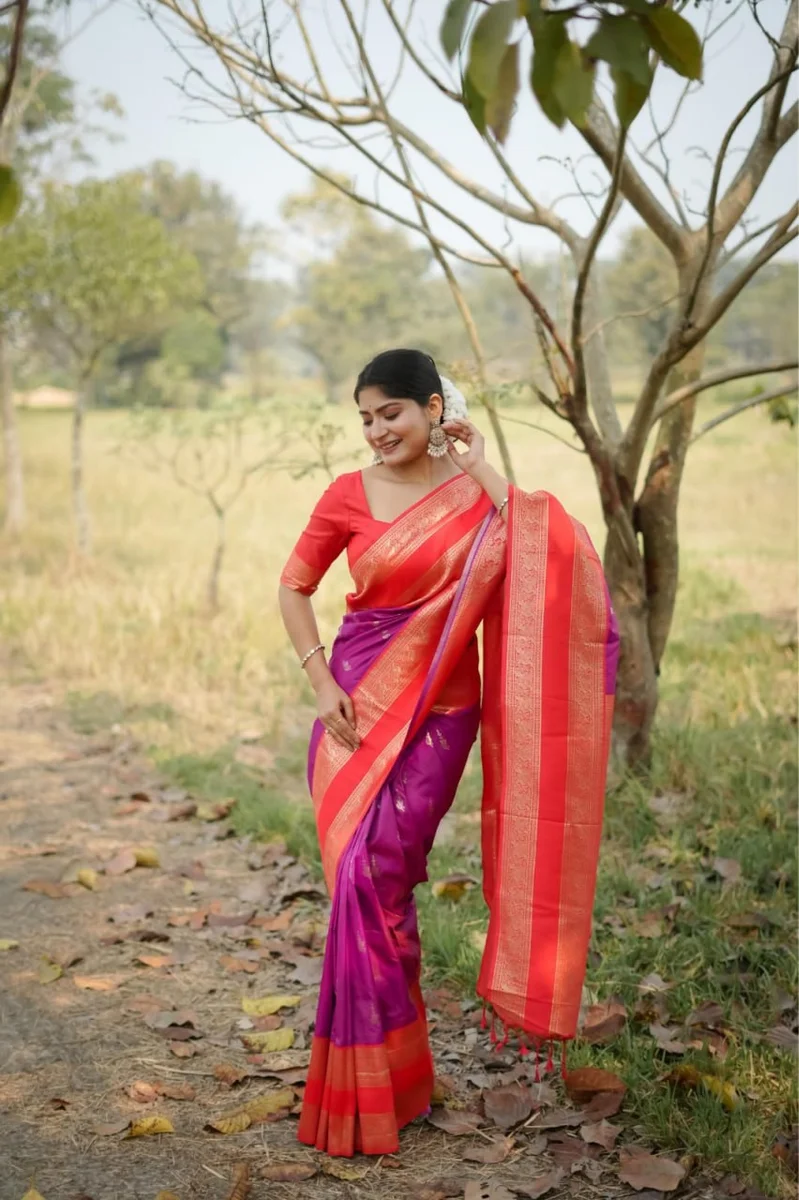 KANCHI BORDER 112 – Premium soft Kanjivaram silk saree with fine Zari weaving pattern by www.Laavsee.com