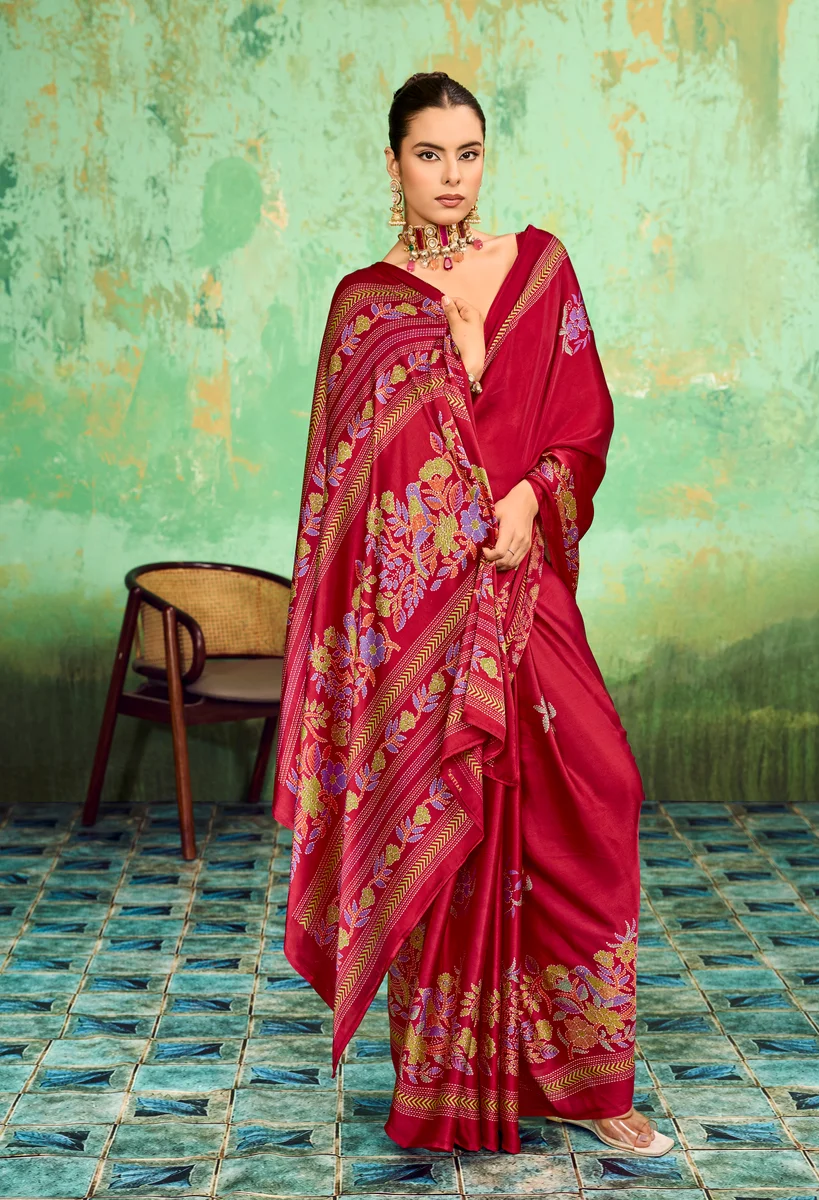 LV248CN211026-3 Modal Satin Katha Print Saree 8