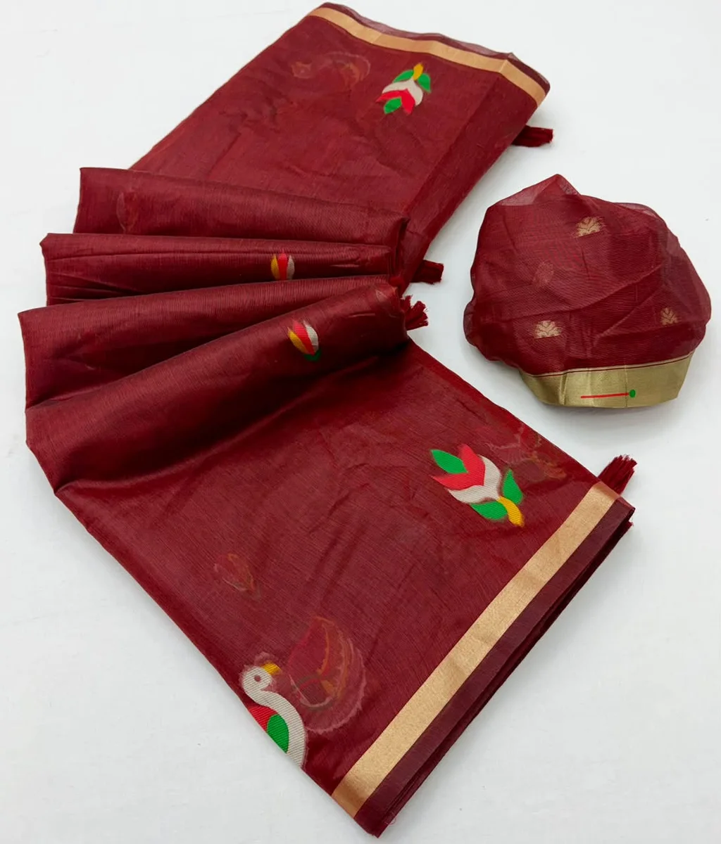 Tapti Cotton – Jamdani cotton weaving Saree with tissue pallu & Zari border by www.Laavsee.com
