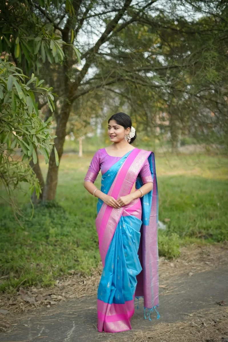 KANCHI BORDER 112 – Premium soft Kanjivaram silk saree with fine Zari weaving pattern by www.Laavsee.com