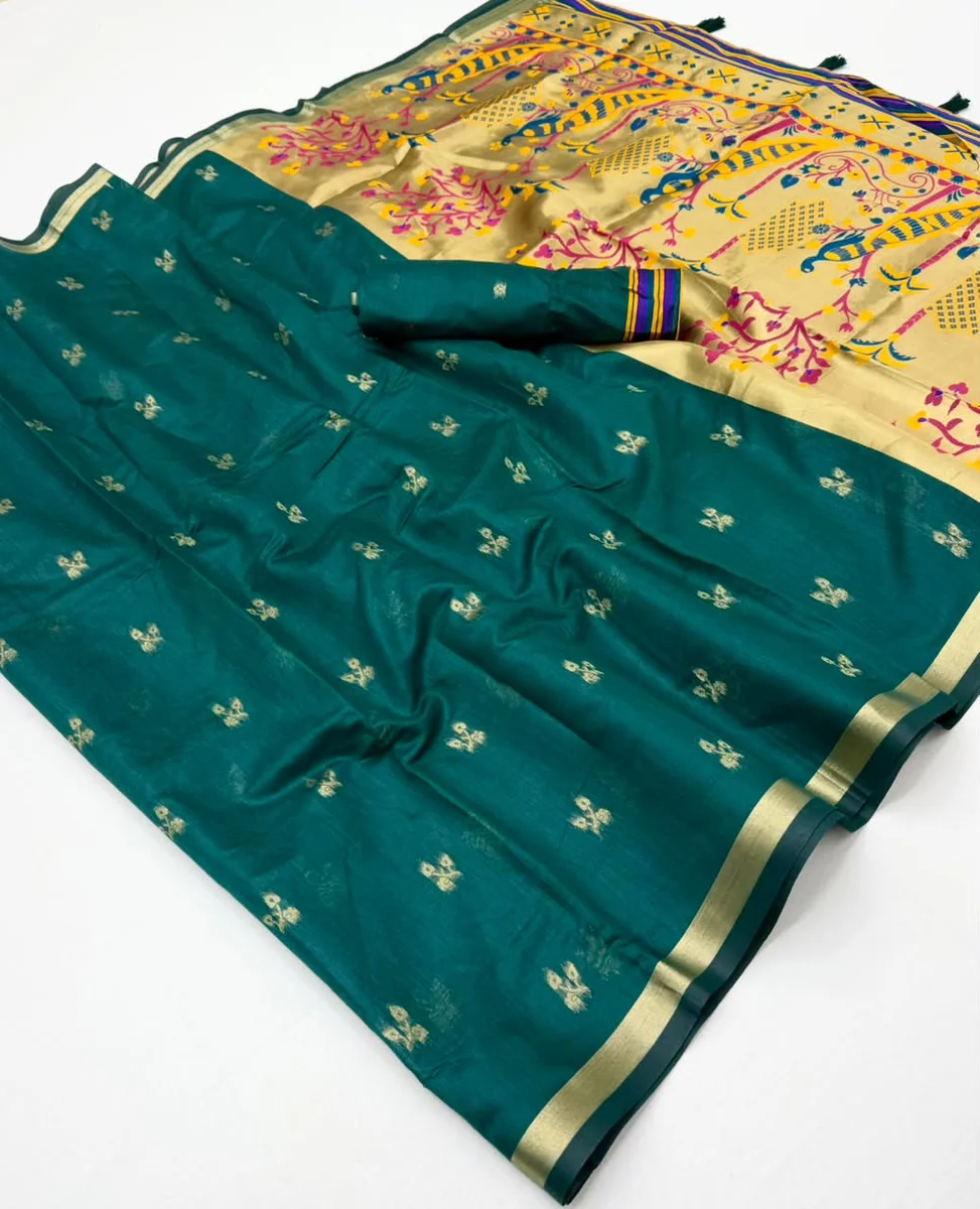 Tapti Cotton – Jamdani cotton weaving with tissue pallu & Zari border + matching blouse piece