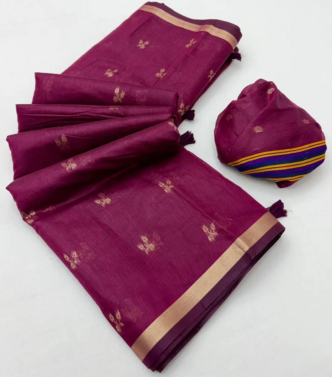 Tapti Cotton – Jamdani cotton weaving with tissue pallu & Zari border + matching blouse piece
