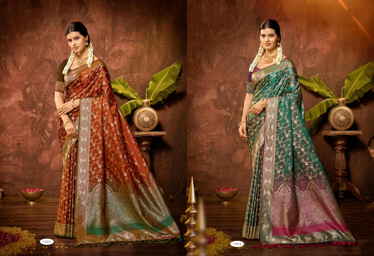 Satin Silk Saree with beautiful Zari weaving border & designer pallu + matching Satin Silk blouse with weaving | Occasion: Party, Festival