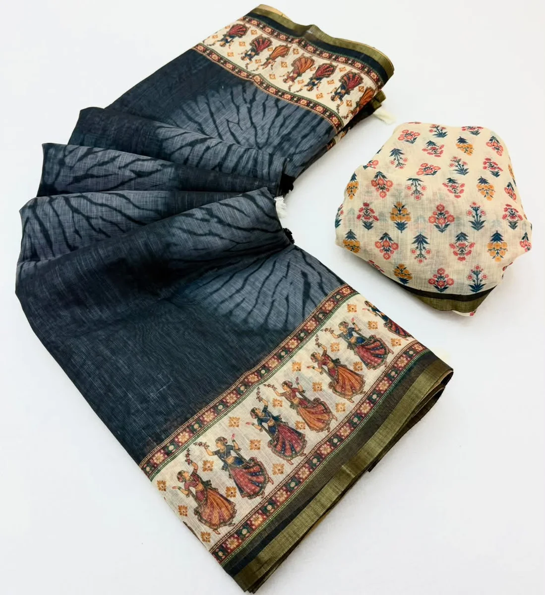 LV207CN191026-2 Lisha – Soft cotton-based Linen saree by www.Laavsee.com