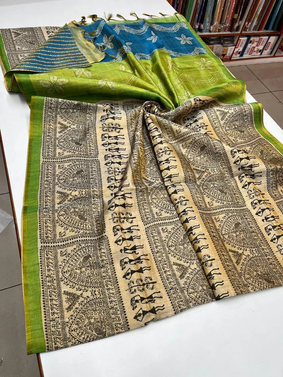 TISSUE TUSSAR 2 – Premium soft Tissue Tussar silk Warli saree by www.Laavsee.com