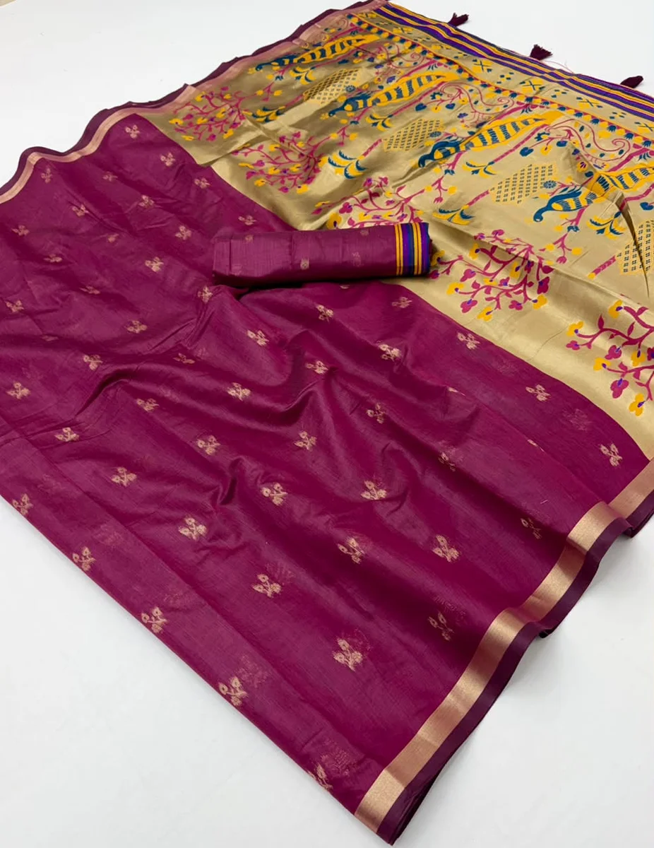 Tapti Cotton – Jamdani cotton weaving with tissue pallu & Zari border + matching blouse piece