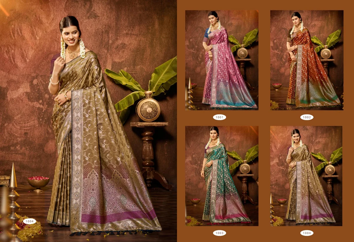 Satin Silk Saree with beautiful Zari weaving border & designer pallu + matching Satin Silk blouse with weaving | Occasion: Party, Festival