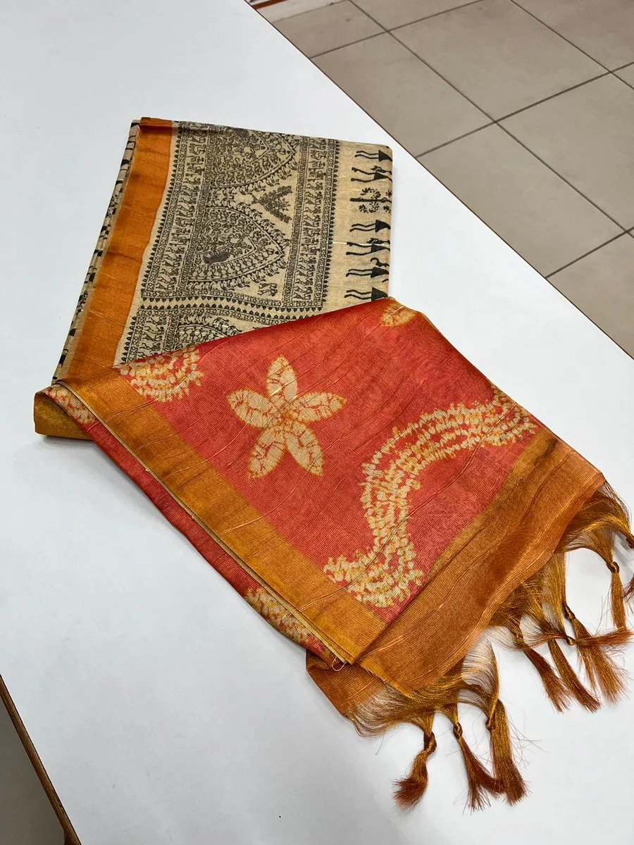 TISSUE TUSSAR 2 – Premium soft Tissue Tussar silk Warli saree by www.Laavsee.com