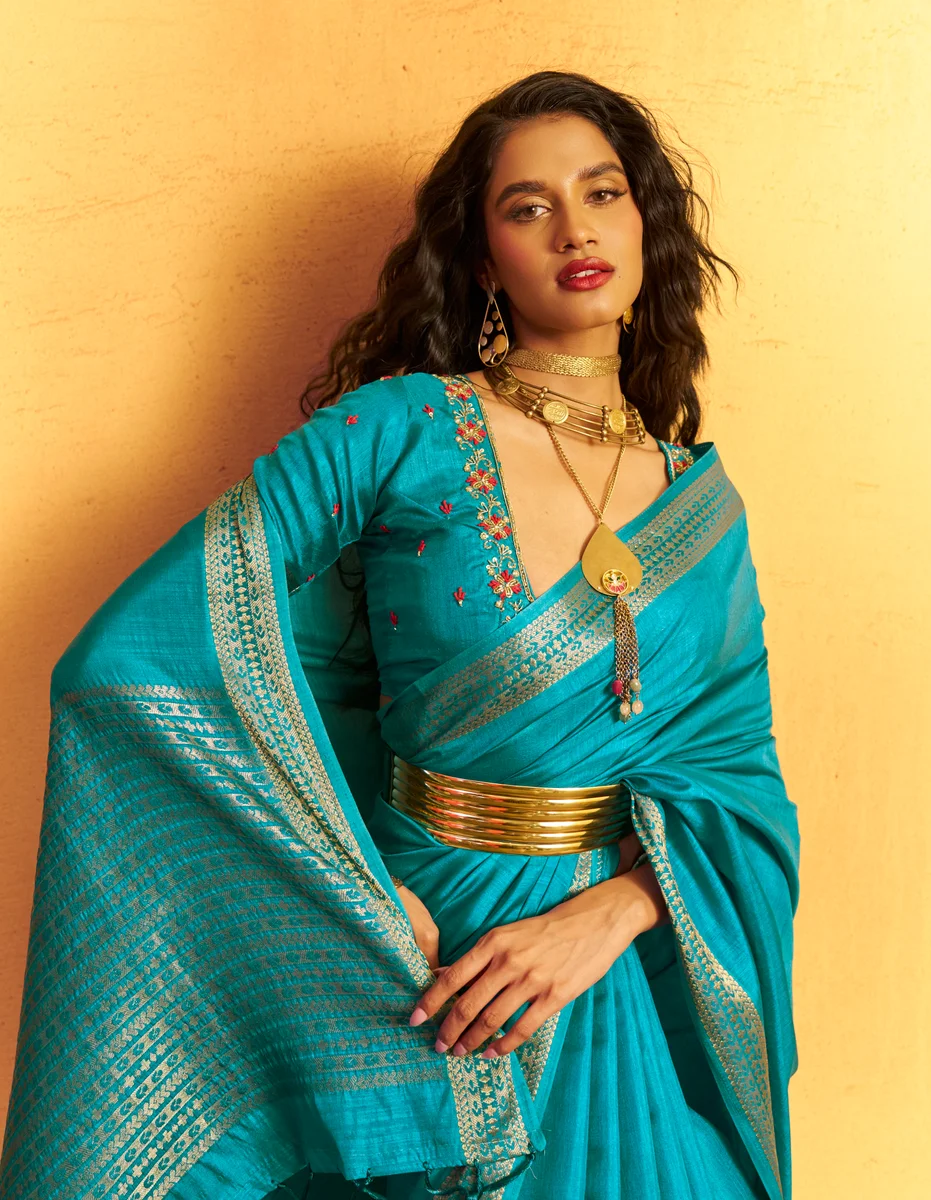 Gurbani Handwork (Series 01–06) – Tussar Silk Handloom Weaving Saree + Handwork blouse | Occasion: Party, Festive