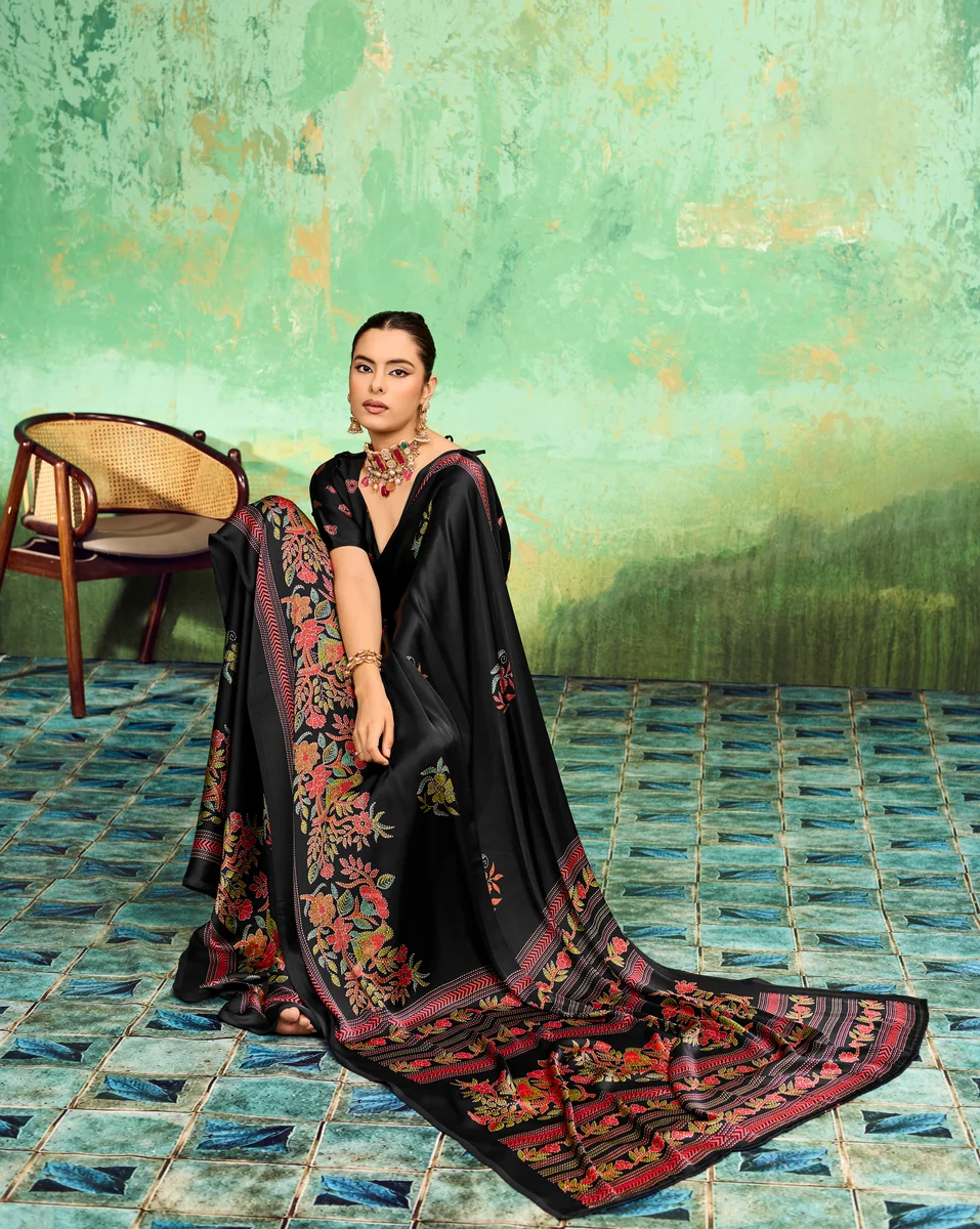 LV248CN211026-3 Modal Satin Katha Print Saree 11