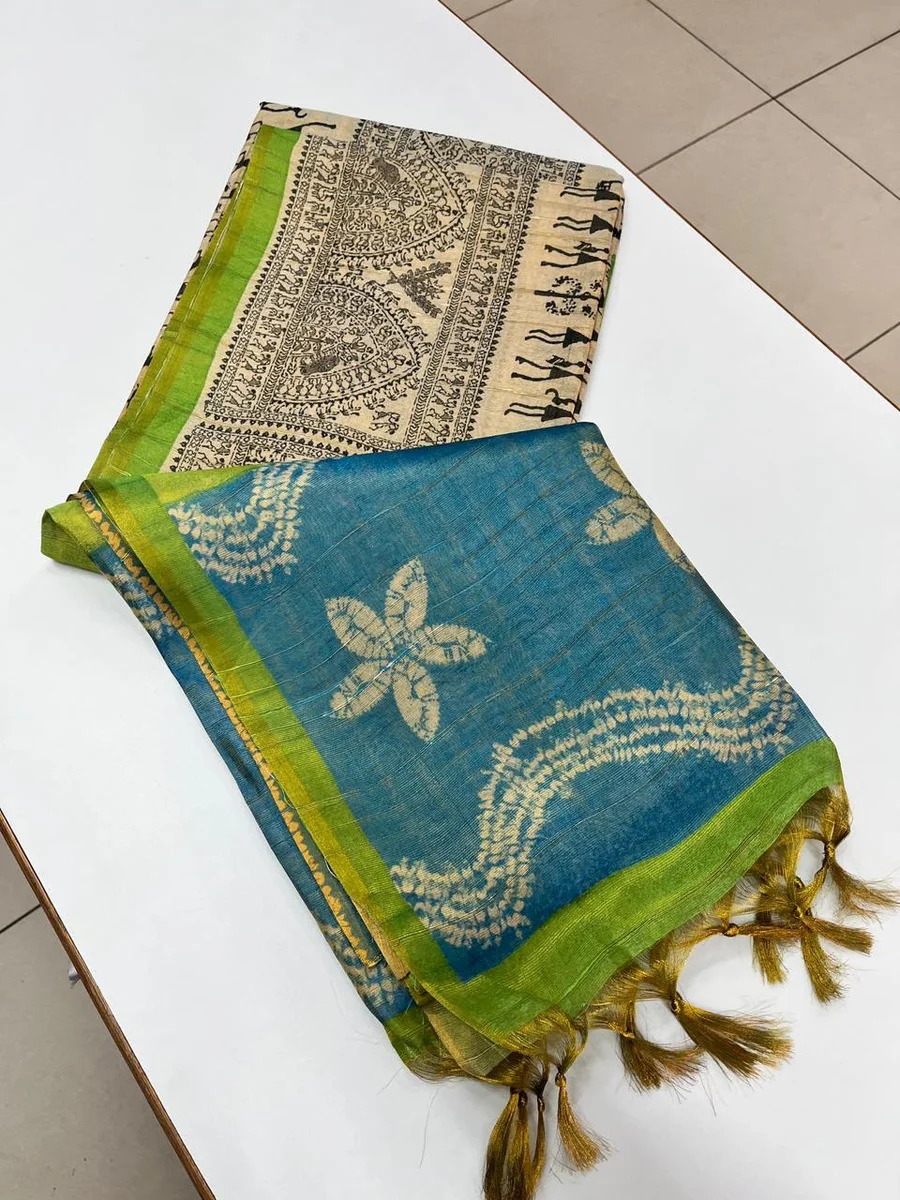 TISSUE TUSSAR 2 – Premium soft Tissue Tussar silk Warli saree by www.Laavsee.com