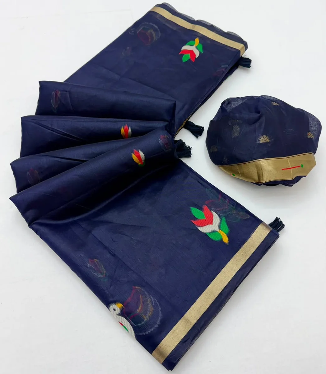 Tapti Cotton – Jamdani cotton weaving Saree with tissue pallu & Zari border by www.Laavsee.com