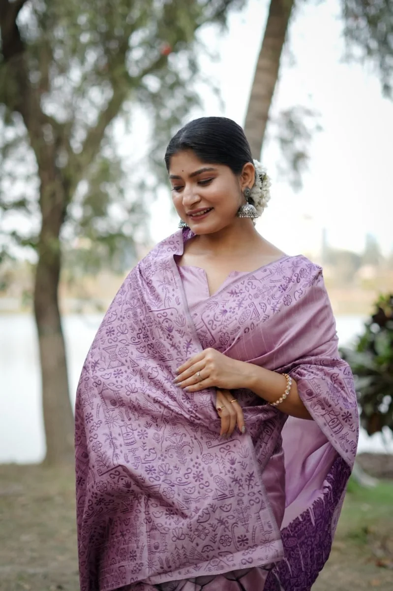 Handloom Raw Silk Saree with rich weaving pallu, unique Gala Border pattern + running blouse piece by www.Laavsee.com