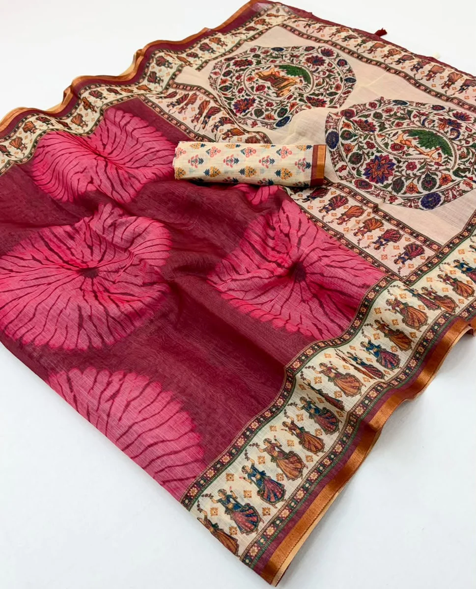 LV207CN191026-2 Lisha – Soft cotton-based Linen saree by www.Laavsee.com
