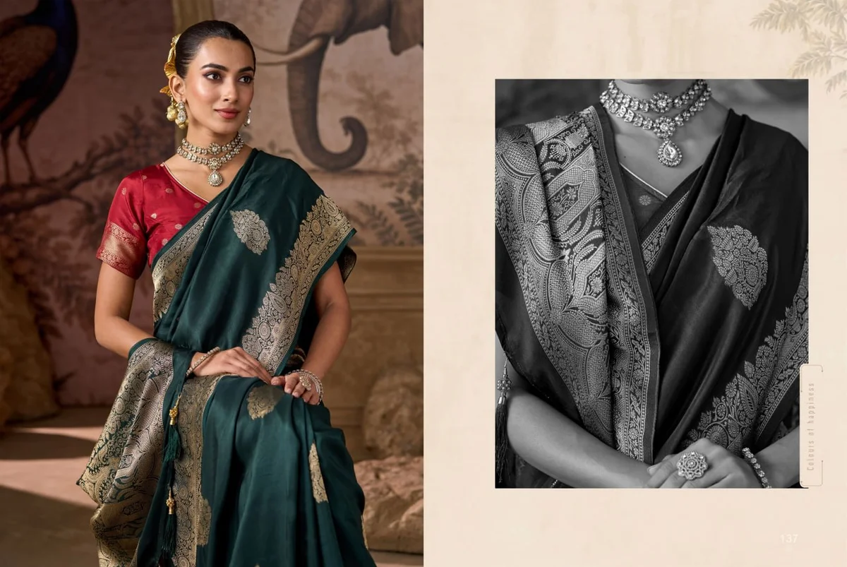 Viscose Fabric Saree with heavy traditional Zari weaving + matching Viscose blouse | Occasion: Party, Festival by www.Laavsee.com