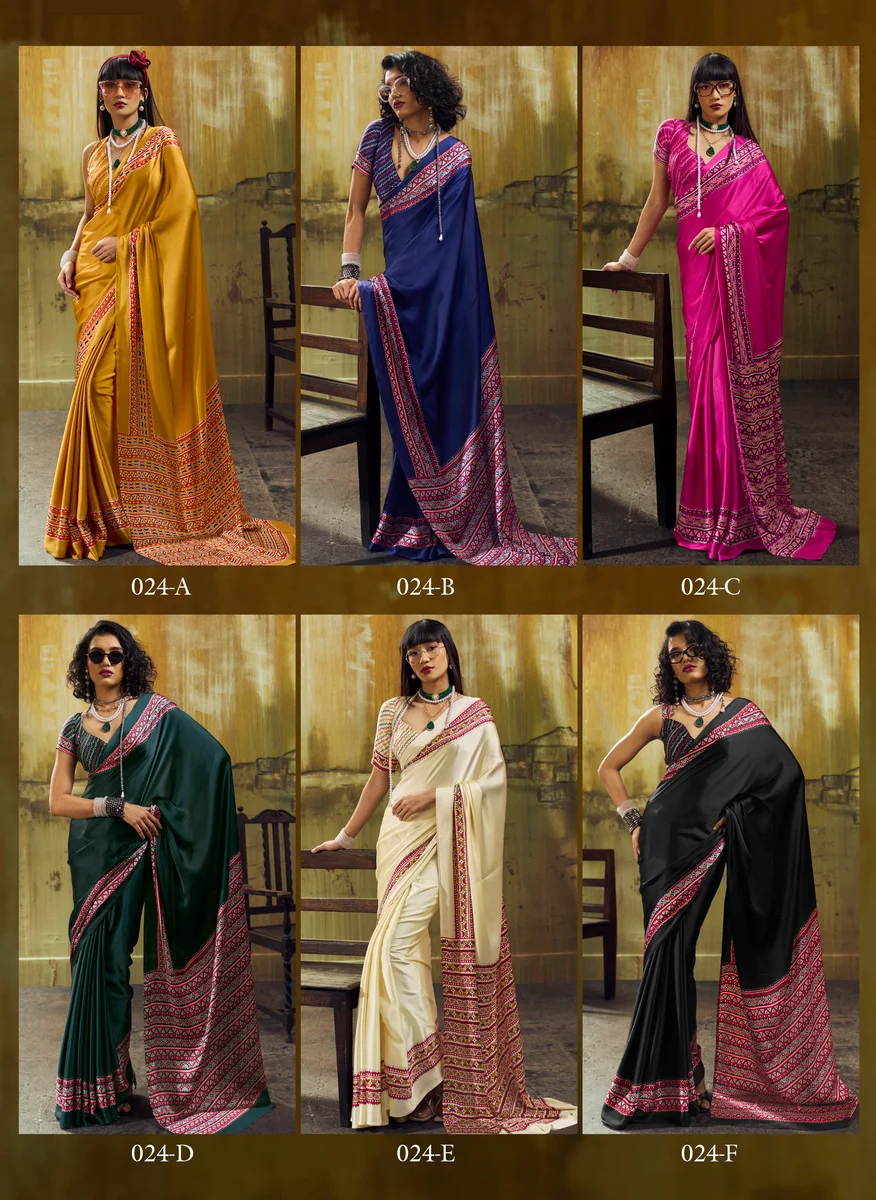 Modal Satin Ajrakh Print Saree + matching Modal Satin Ajrakh Print blouse by www.Laavsee.com