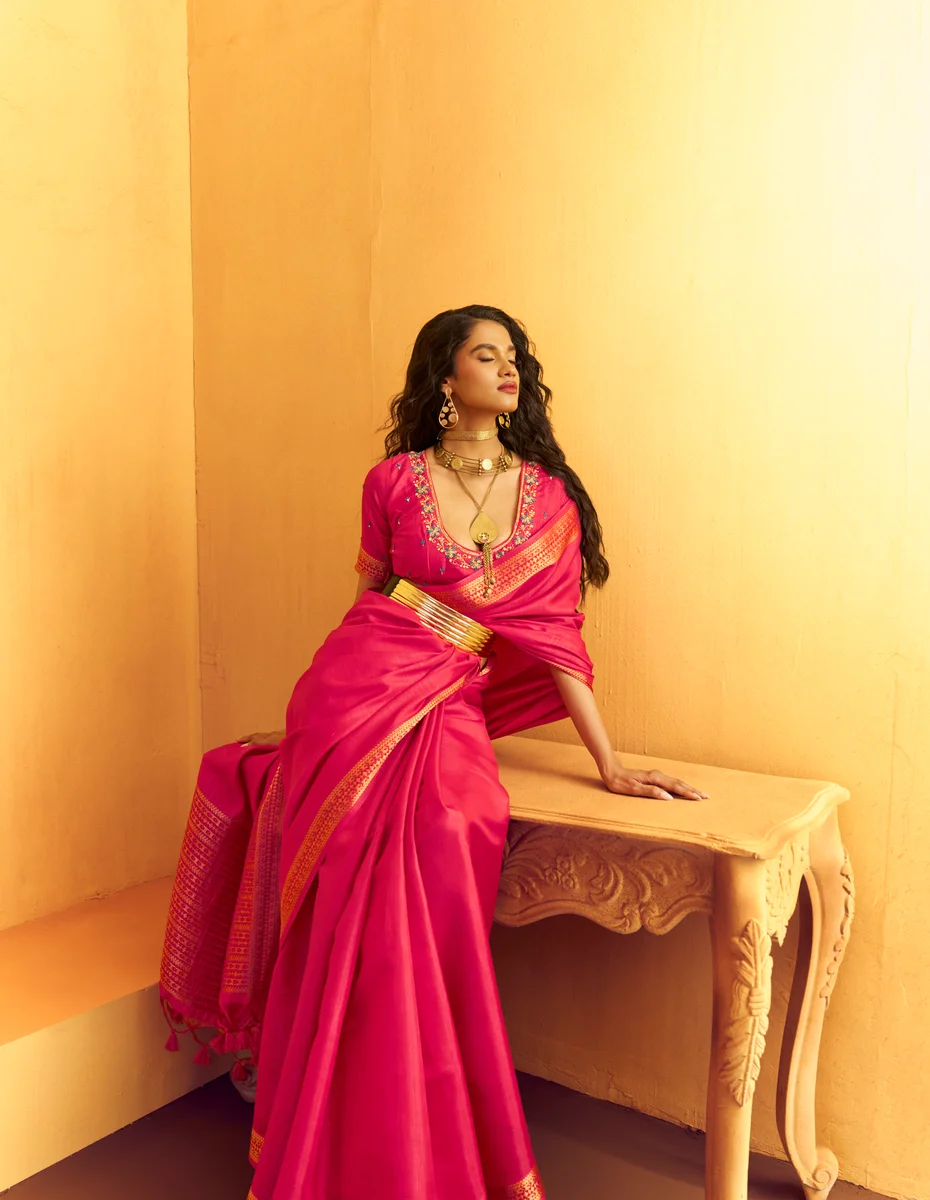 Gurbani Handwork (Series 01–06) – Tussar Silk Handloom Weaving Saree + Handwork blouse | Occasion: Party, Festive