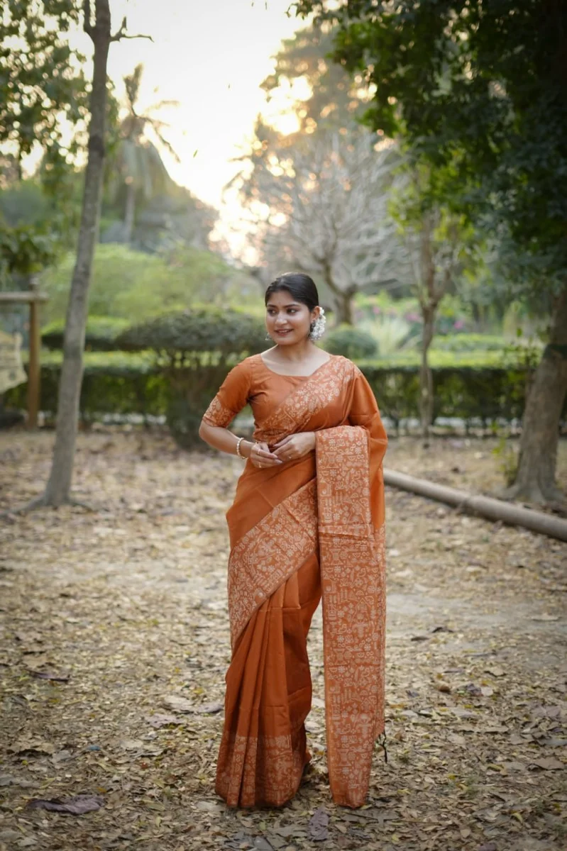 Handloom Raw Silk Saree with rich weaving pallu, unique Gala Border pattern + running blouse piece by www.Laavsee.com