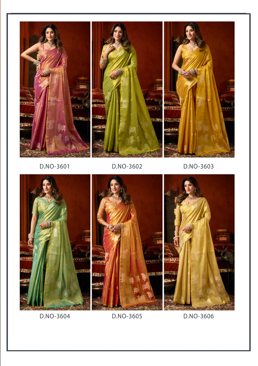 Supriya (Series 3601–3606) – Heavy Tissue Silk Saree with all-over Cow Butta & fancy tassels + matching blouse piece