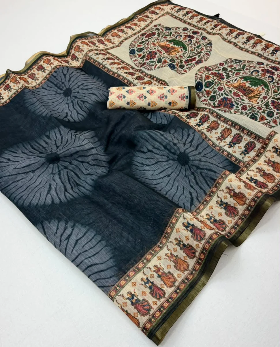 LV207CN191026-2 Lisha – Soft cotton-based Linen saree by www.Laavsee.com